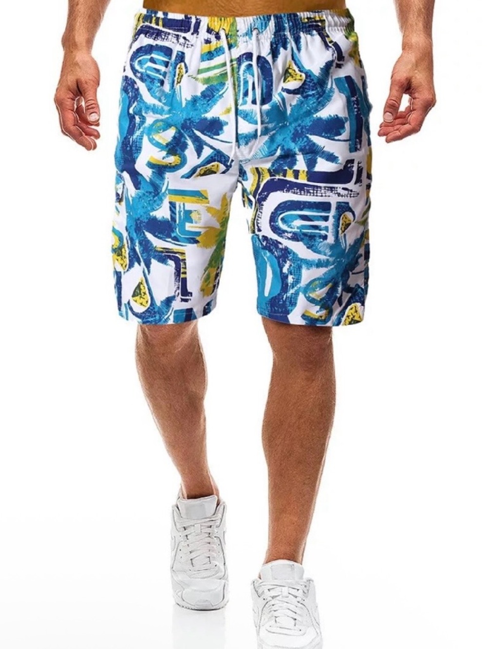 Men's Blue Palm-Print Swim Shorts